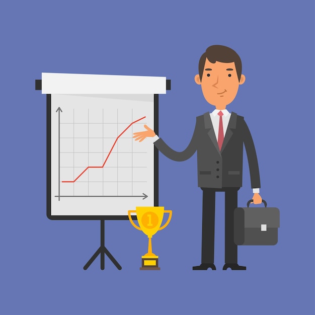Illustration, businessman points on flip-chart with graph, format EPS 10