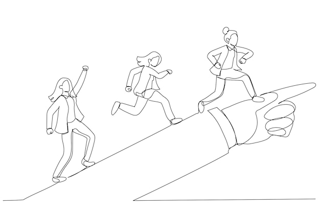 Illustration of businessman running forward looking for success in the way showed by giant hand of leader Metaphor for directional leadership One continuous line art style
