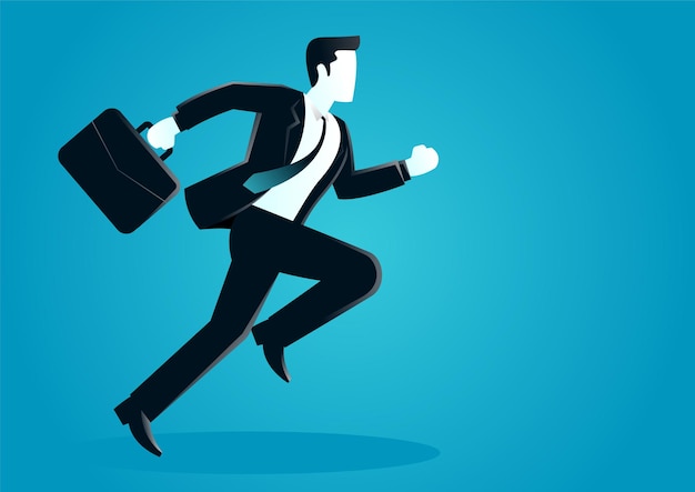 Vector illustration of a businessman running with briefcase.