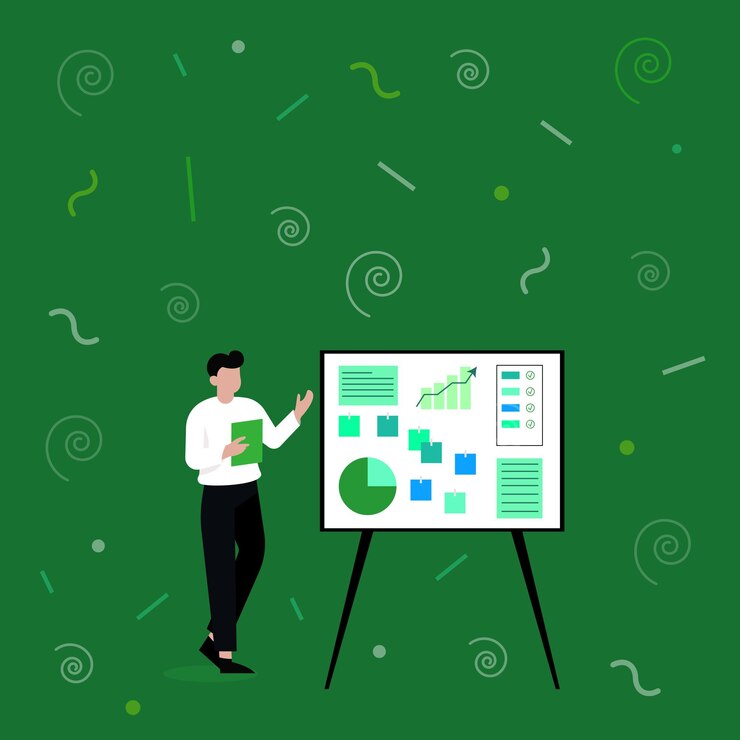Vector illustration of a businessman standing alone presenting new amazing ideas for their own success