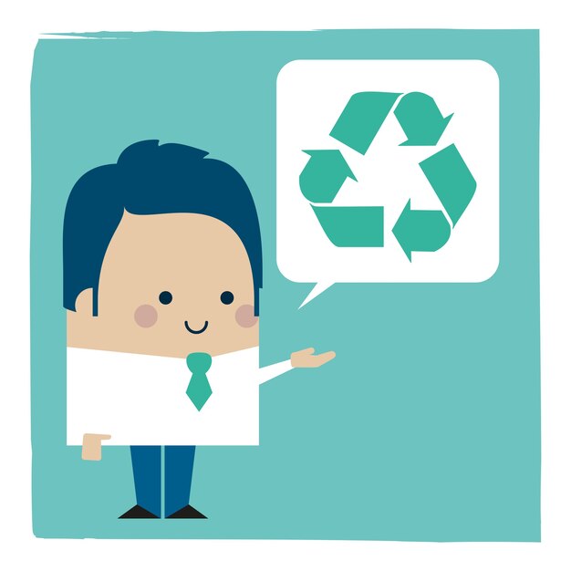 Illustration of a businessman talking about recycling