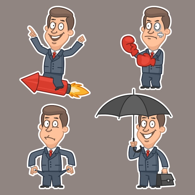 Illustrazione, uomo d'affari in varie pose adesivi, formato eps 10