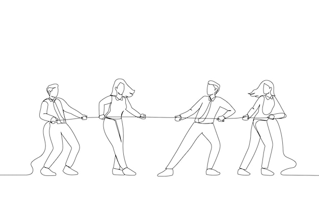 Illustration of businessmen are pulling rope competition concept one continuous line art style