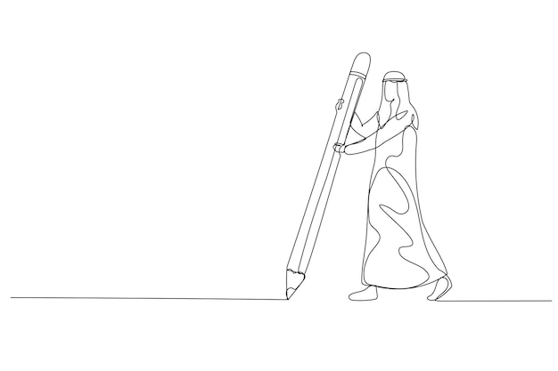 Illustration of businesswoman holding big pencil drawing the boundary line concept of privacy Single continuous line art style