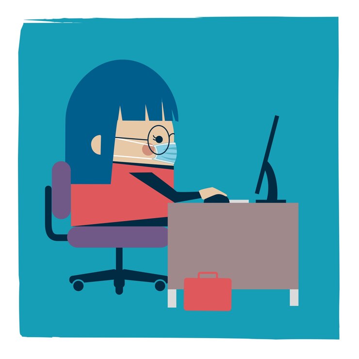 Vector illustration of a businesswoman working wearing a face mask