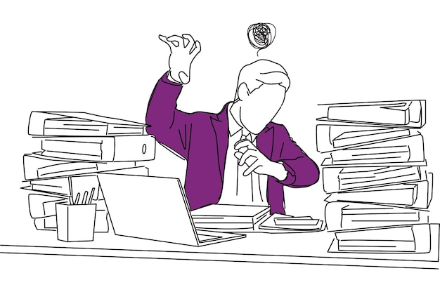 Vector illustration of busy businessman under stress due to overwork