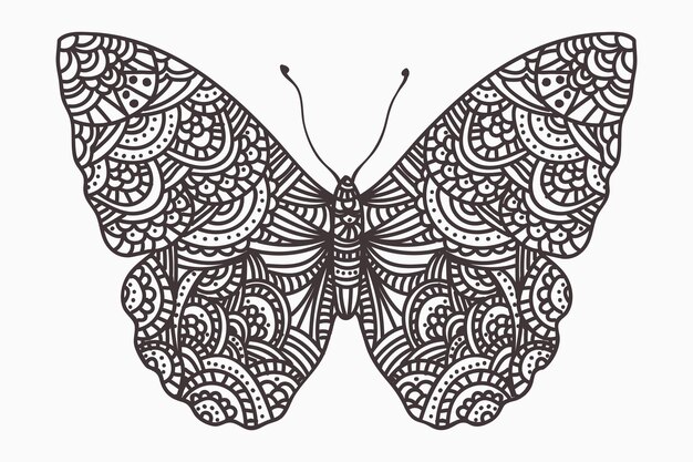 Vector illustration of butterfly in doodle zentangle style