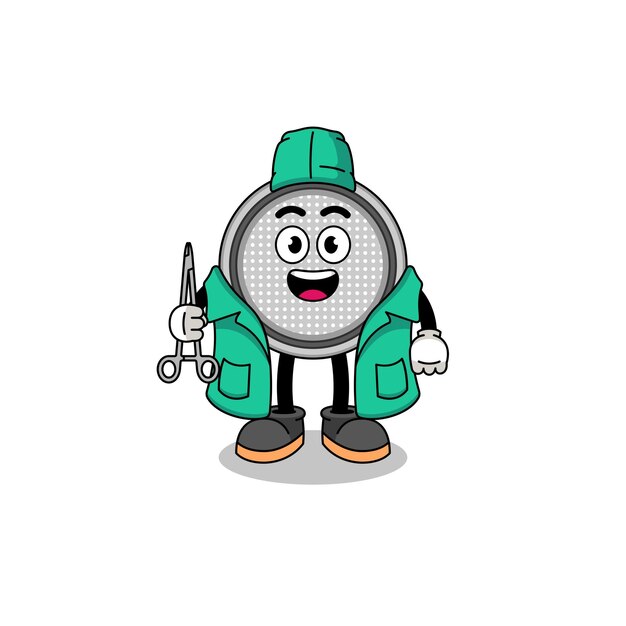 illustration of button cell mascot as a surgeon character design
