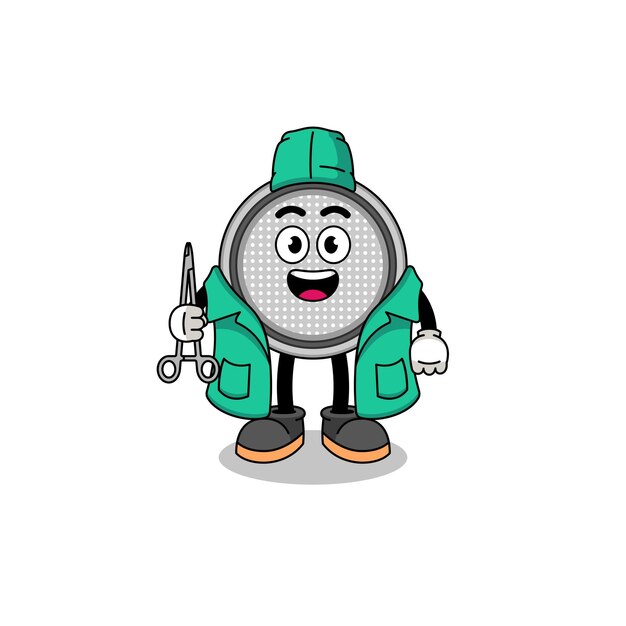 Illustration of button cell mascot as a surgeon character design