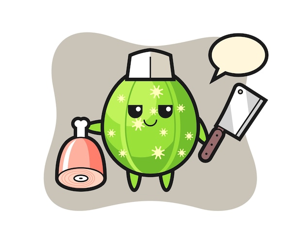 Illustration of cactus character as a butcher