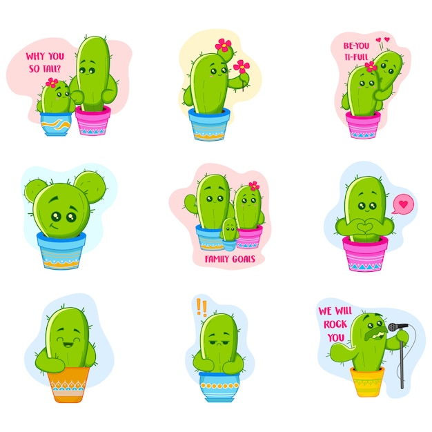 Vector illustration of cactus sticker set