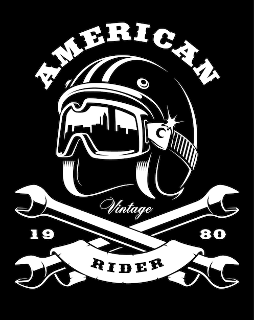 Premium Vector  Illustration of cafe racer helmet with goggles. text is on  tte separate layer. (version on dark background)