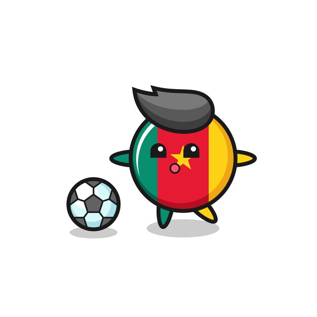 Illustration of cameroon flag badge cartoon is playing soccer