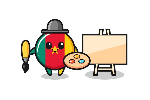 Vector illustration of cameroon flag badge mascot as a painter , cute style design for t shirt, sticker, logo element