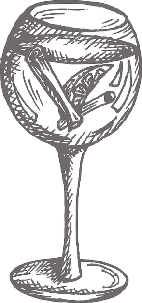 Иллюстрация коктейля кампари или апероль шприц в бокале вина рисованной векторные иллюстрации