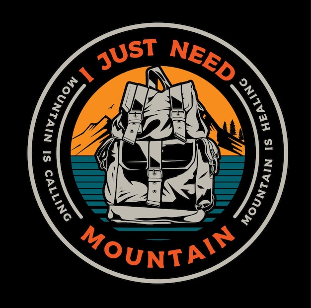 Vector illustration of a camper backpack with mountain background