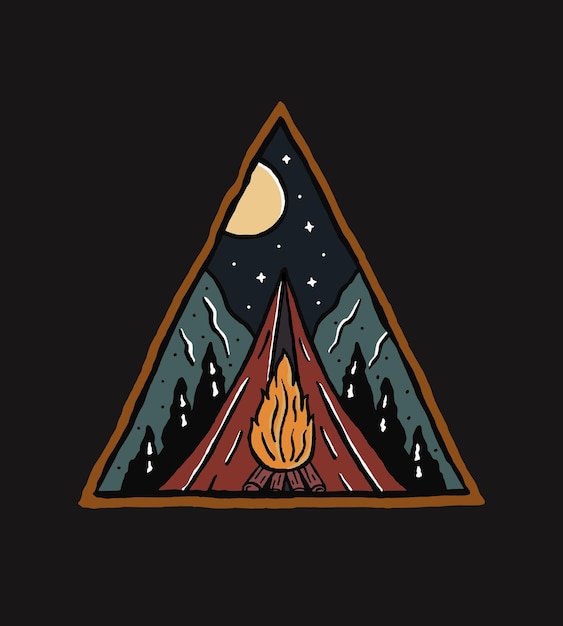 Illustration of camping nature outdoor wildlife for tshirt sticker and badge design