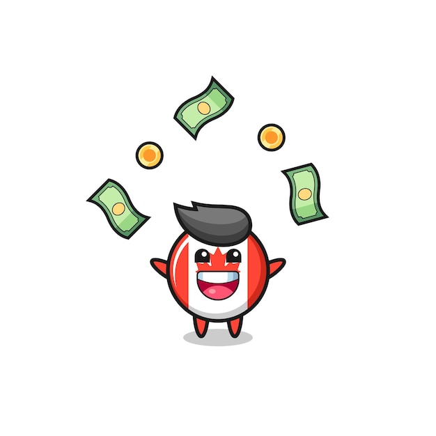 Illustration of the canada flag catching money falling from the sky , cute design