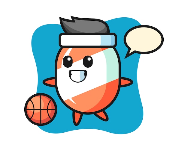 Illustration of candy cartoon is playing basketball