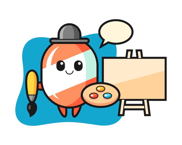 Illustration of candy mascot as a painter