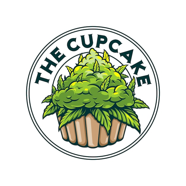 Vector illustration of cannabis cup cake badge