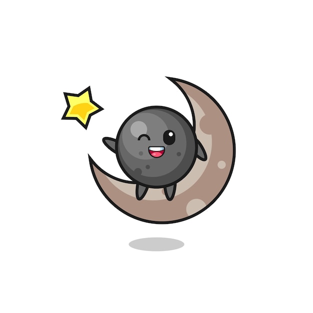 Illustration of cannon ball cartoon sitting on the half moon