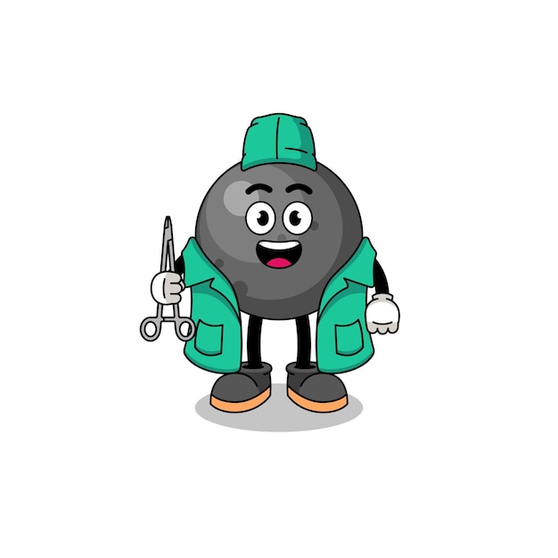 Illustration of cannon ball mascot as a surgeon