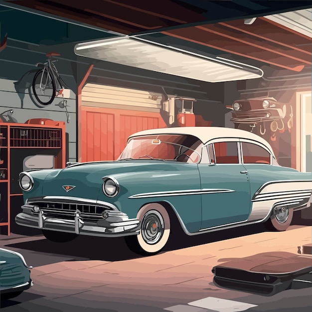 illustration car garage clean inside