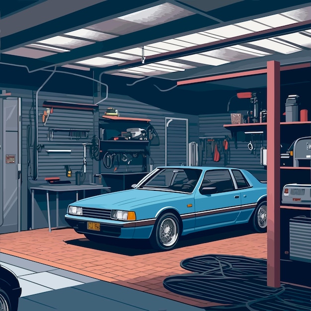 Vettore illustrazione garage auto pulito dentro