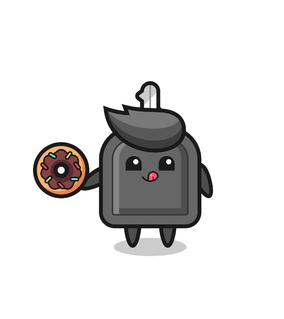 Illustration of an car key character eating a doughnut