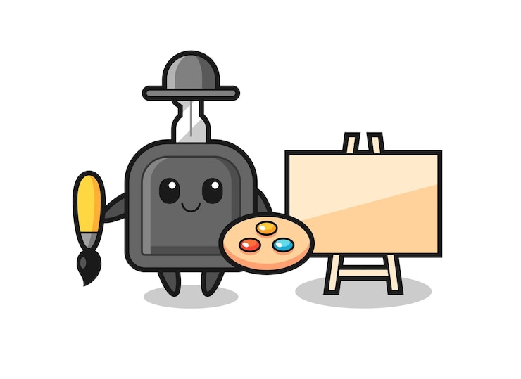 Vector t 셔츠 스티커 로고 요소에 대한 화가 귀여운 스타일 디자인으로 자동차 키 마스코트의 그림