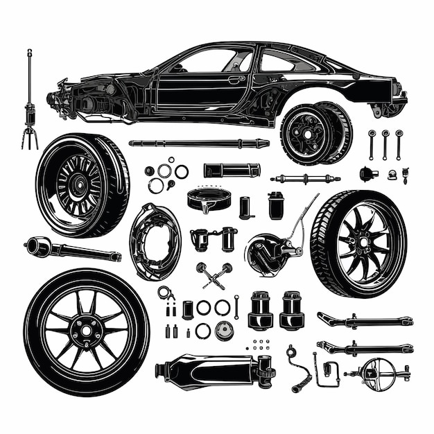 Vector illustration of car spares frame and parts