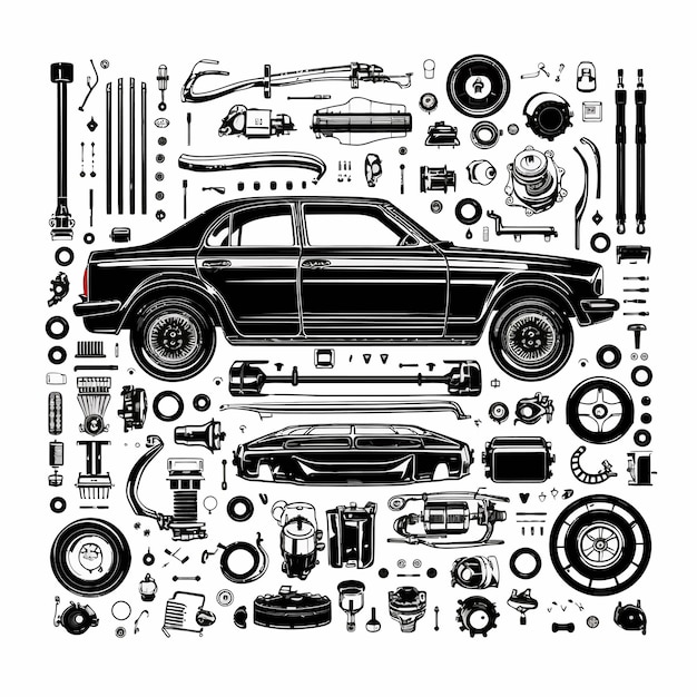 Vector illustration of car spares frame and parts