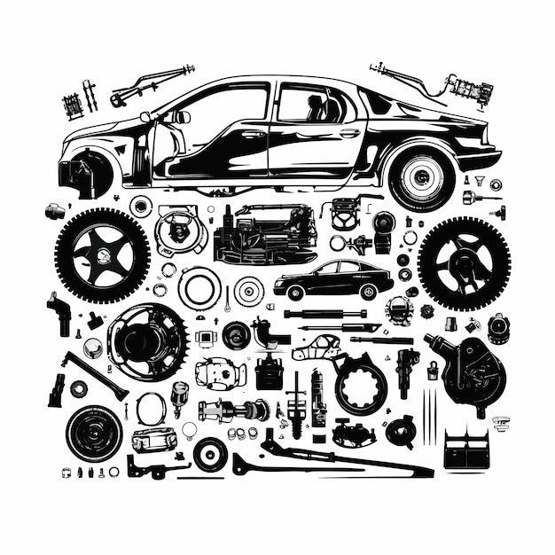 Illustration of car spares frame and parts