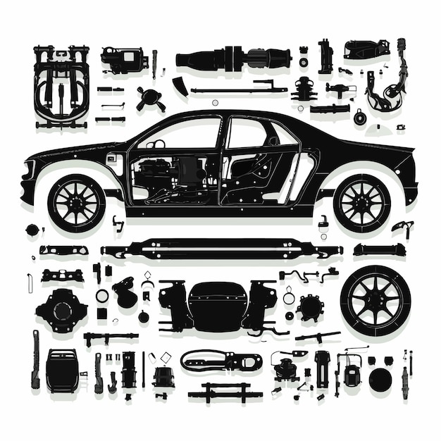 Vector illustration of car spares frame and parts