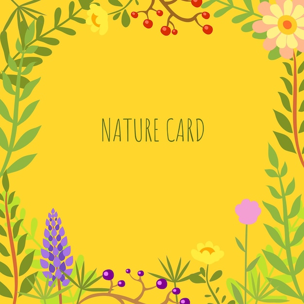 Illustration card template with flowers and leaves, for birthday or wedding invitations, congratulations, for graphic design with nature backgrounds. Vector graphics