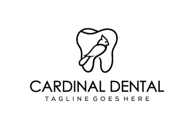 Illustrazione uccello cardinale formato con denti puliti e moderni per un design del logo di una clinica di salute dentale