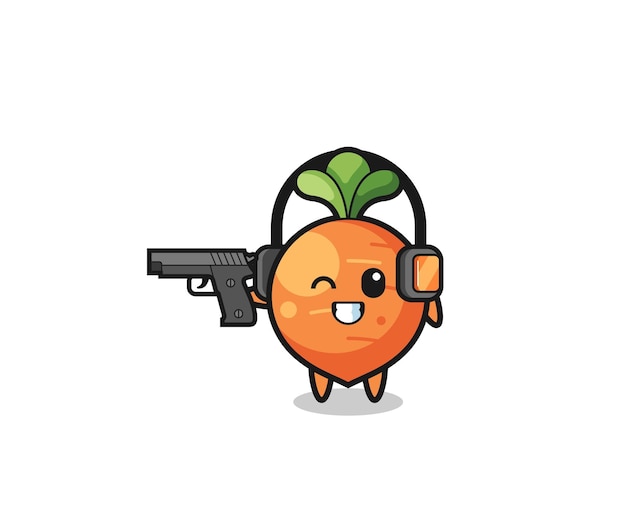 Illustration of carrot cartoon doing shooting range