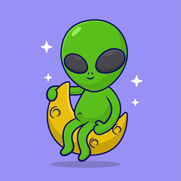 Vector illustration cartoon alien sitting on the moon vector design