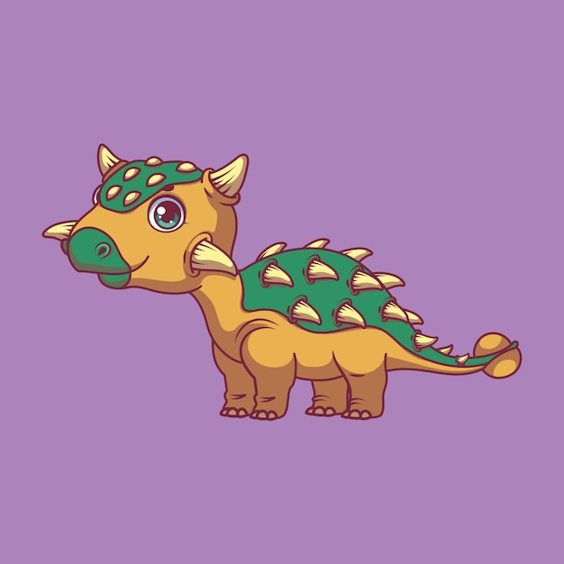 Illustration of a cartoon ankylosaurus on colorful background