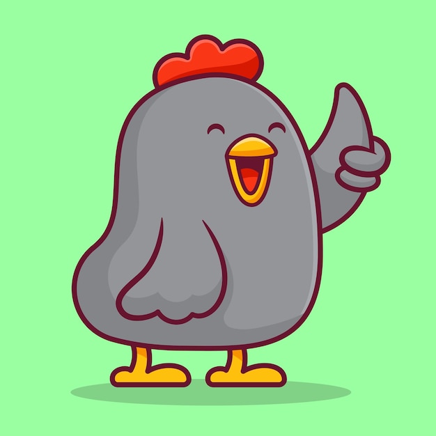 illustration cartoon black chicken with smile face