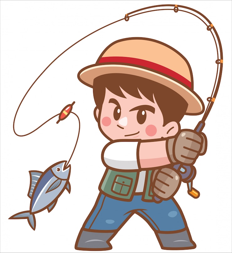 Vector 만화 소년 낚시의 그림