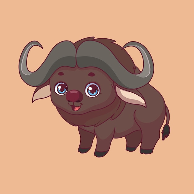 Illustration of a cartoon buffalo on colorful background