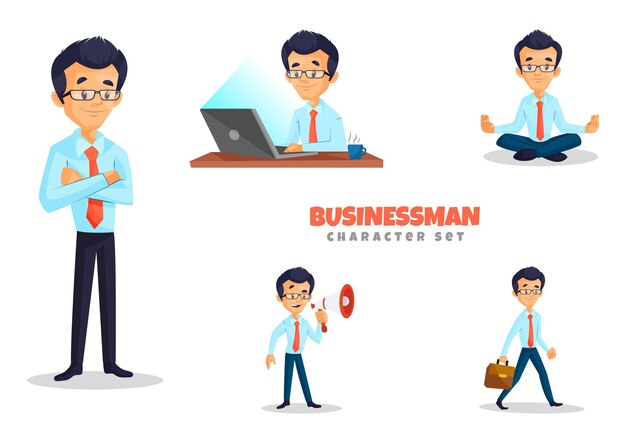 Illustration of cartoon businessman character set