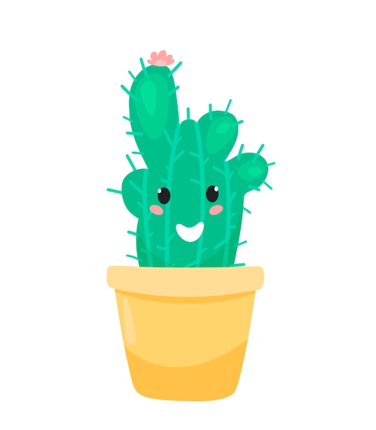Illustration of a cartoon cactus with a smile Cheerful cactus character