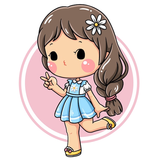 Vector illustration of cartoon character cute girl