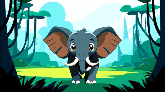 Vector illustration cartoon cute elephant at the forest