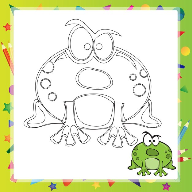 Illustration of Cartoon frog - Coloring book - vector