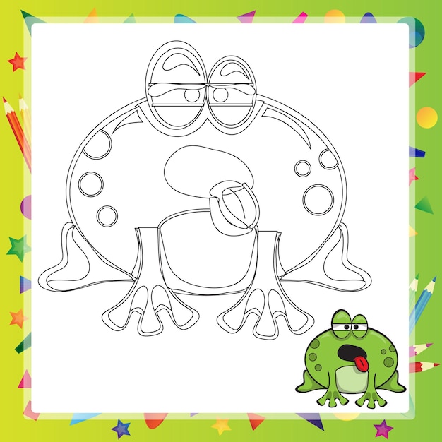 Illustration of Cartoon frog - Coloring book - vector