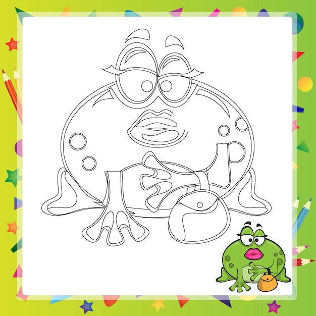 Illustration of Cartoon frog - Coloring book - vector